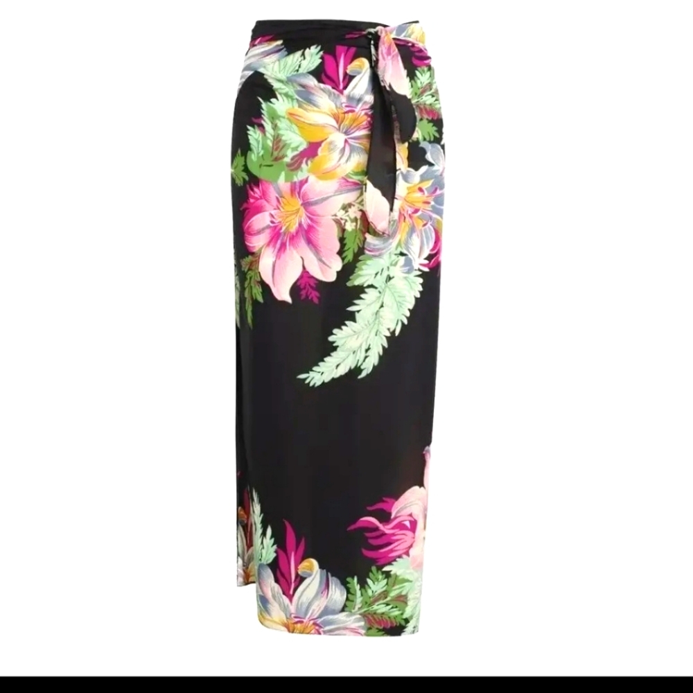 NWT Walter Baker Swim Summer Sarong Cover Day to Night Tropical Black Floral